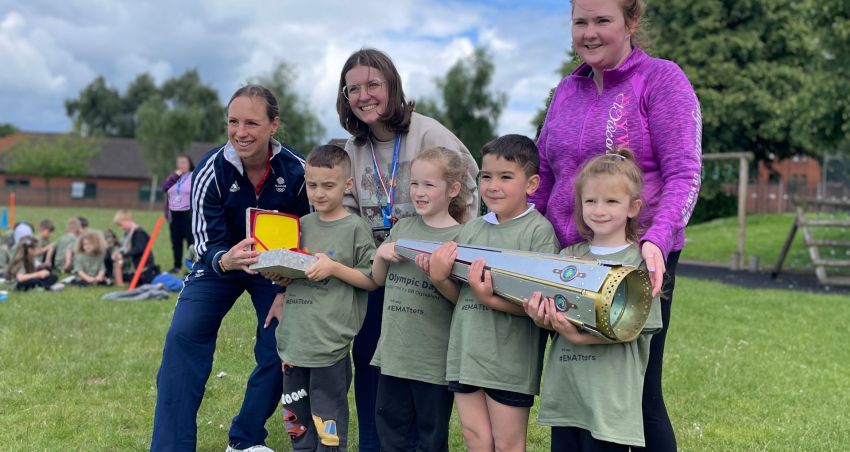 Olympians join pupils for the EMAT torch relay ahead of Paris 2024